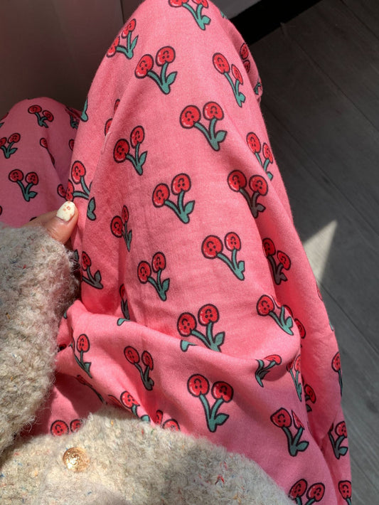'Cherry Burst' Pants 100% Cotton Gauze